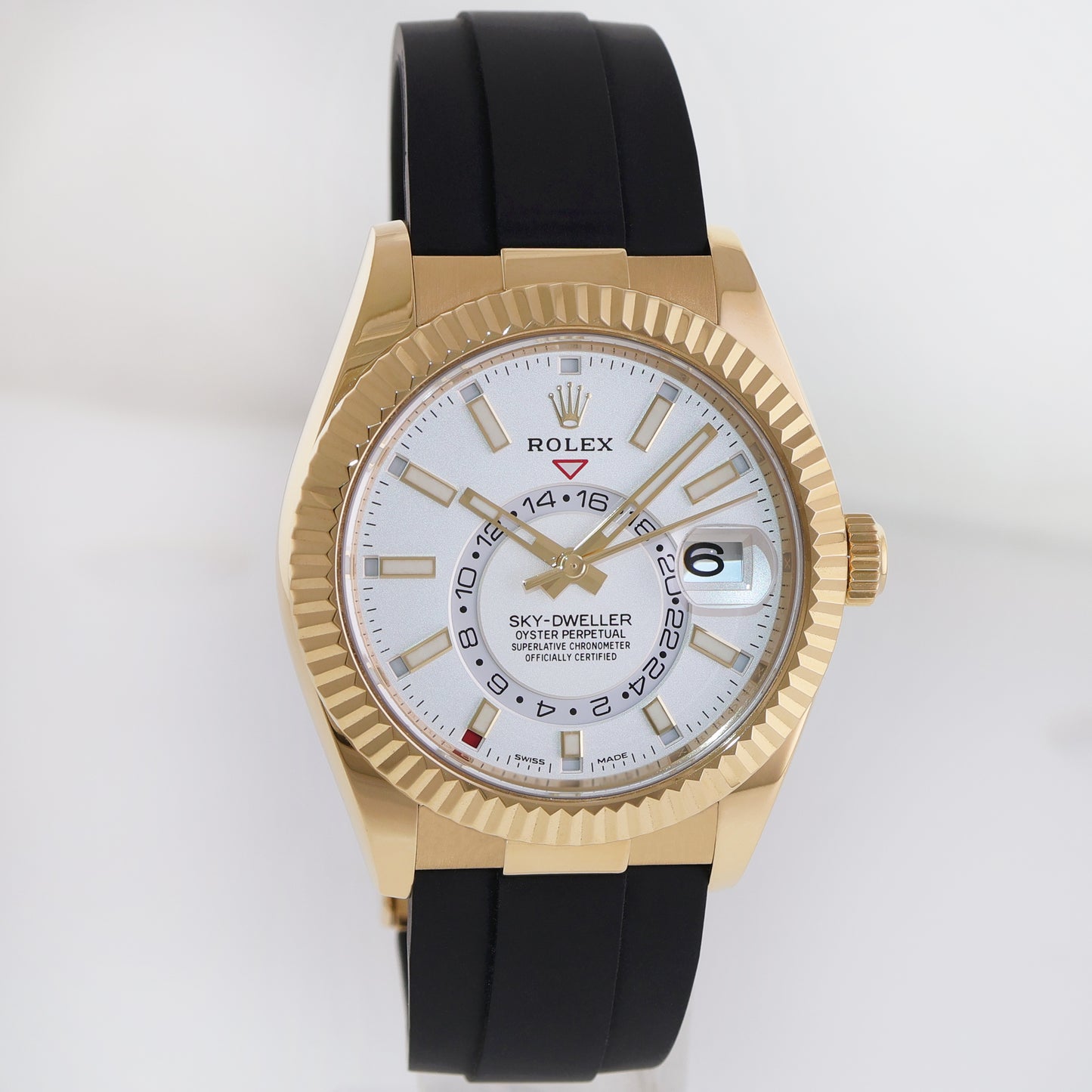 NEW 2023 Rolex Sky-Dweller Yellow Gold White Dial Oysterflex 326238 Watch Box