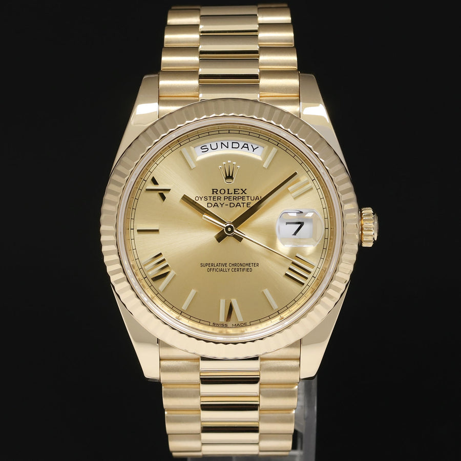 2022 MINT Rolex Day-Date 40 President 228238 Champagne Roman Yellow Gold Watch