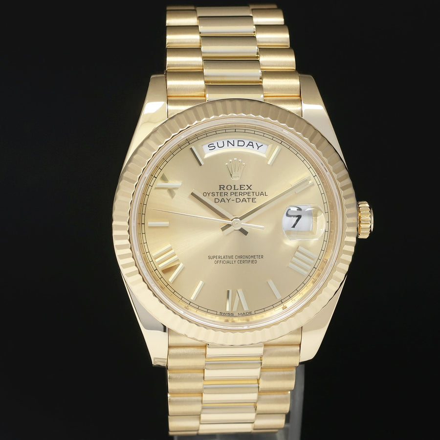 2022 MINT Rolex Day-Date 40 President 228238 Champagne Roman Yellow Gold Watch
