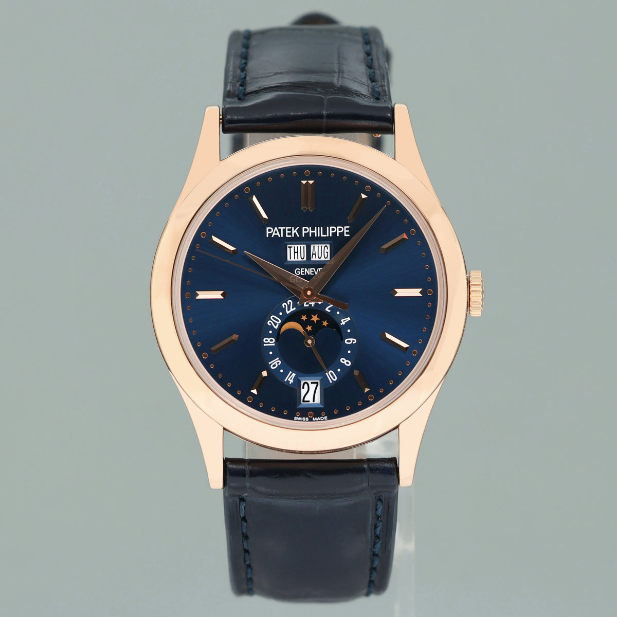 2017 MINT Patek Philippe 5396R Rose Gold Annual Calendar 39mm Blue Dial Moonphase Watch