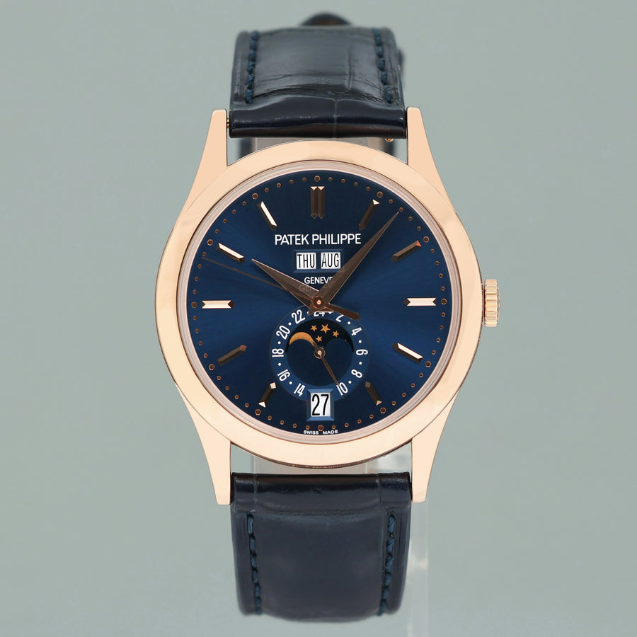2017 MINT Patek Philippe 5396R Rose Gold Annual Calendar 39mm Blue Dial Moonphase Watch