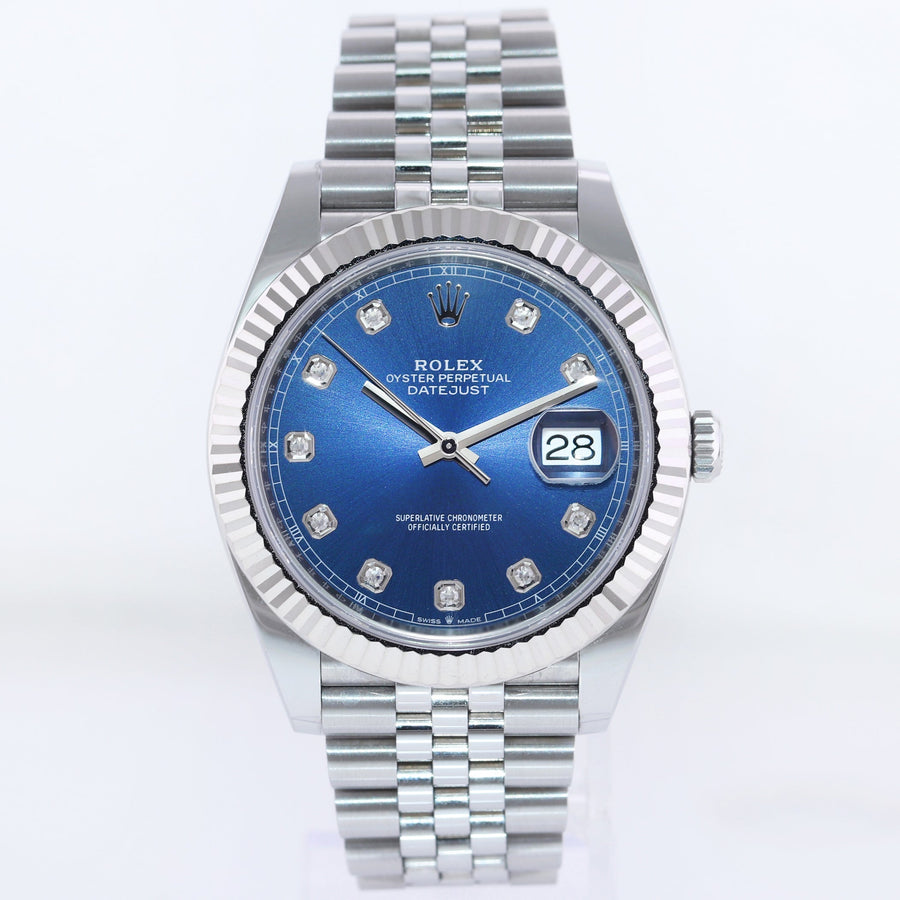 2022 MINT Rolex DateJust 41 Blue Diamond Jubilee Fluted 126334 Watch Box