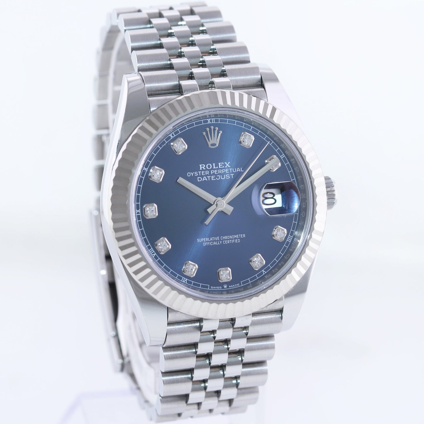 2022 MINT Rolex DateJust 41 Blue Diamond Jubilee Fluted 126334 Watch Box
