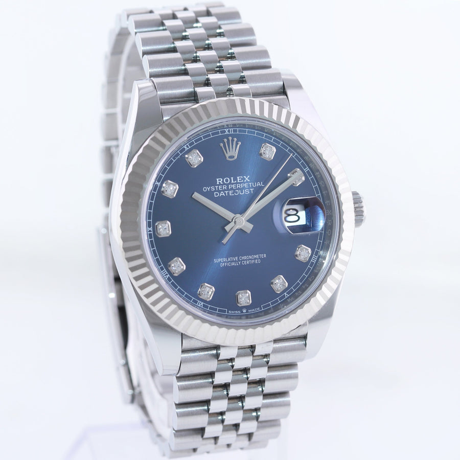 2022 MINT Rolex DateJust 41 Blue Diamond Jubilee Fluted 126334 Watch Box