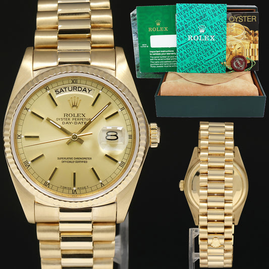 1989 MINT Rolex President Day-Date Champagne 18238 Double Quickset Yellow Gold Watch Box