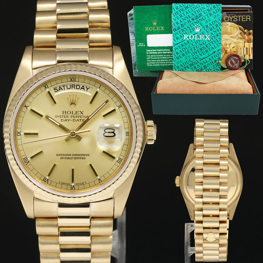 1989 MINT Rolex President Day-Date Champagne 18238 Double Quickset Yellow Gold Watch Box
