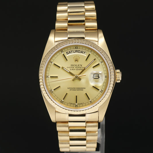 MINT Rolex President Day-Date Champagne 18038 Quickset Yellow Gold Watch