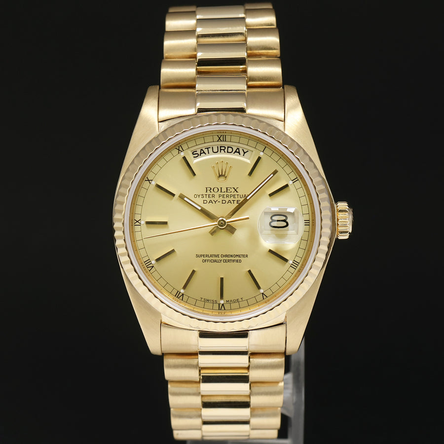MINT Rolex President Day-Date Champagne 18038 Quickset Yellow Gold Watch