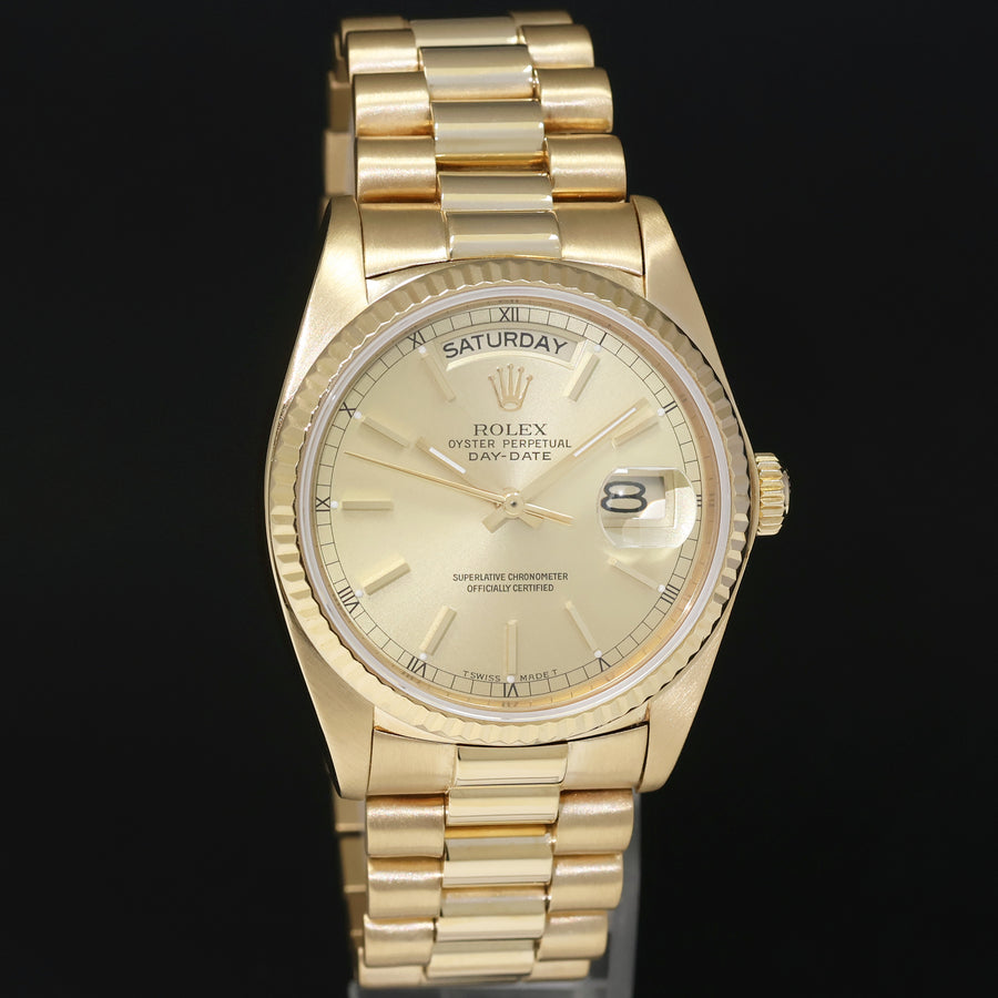 MINT Rolex President Day-Date Champagne 18038 Quickset Yellow Gold Watch