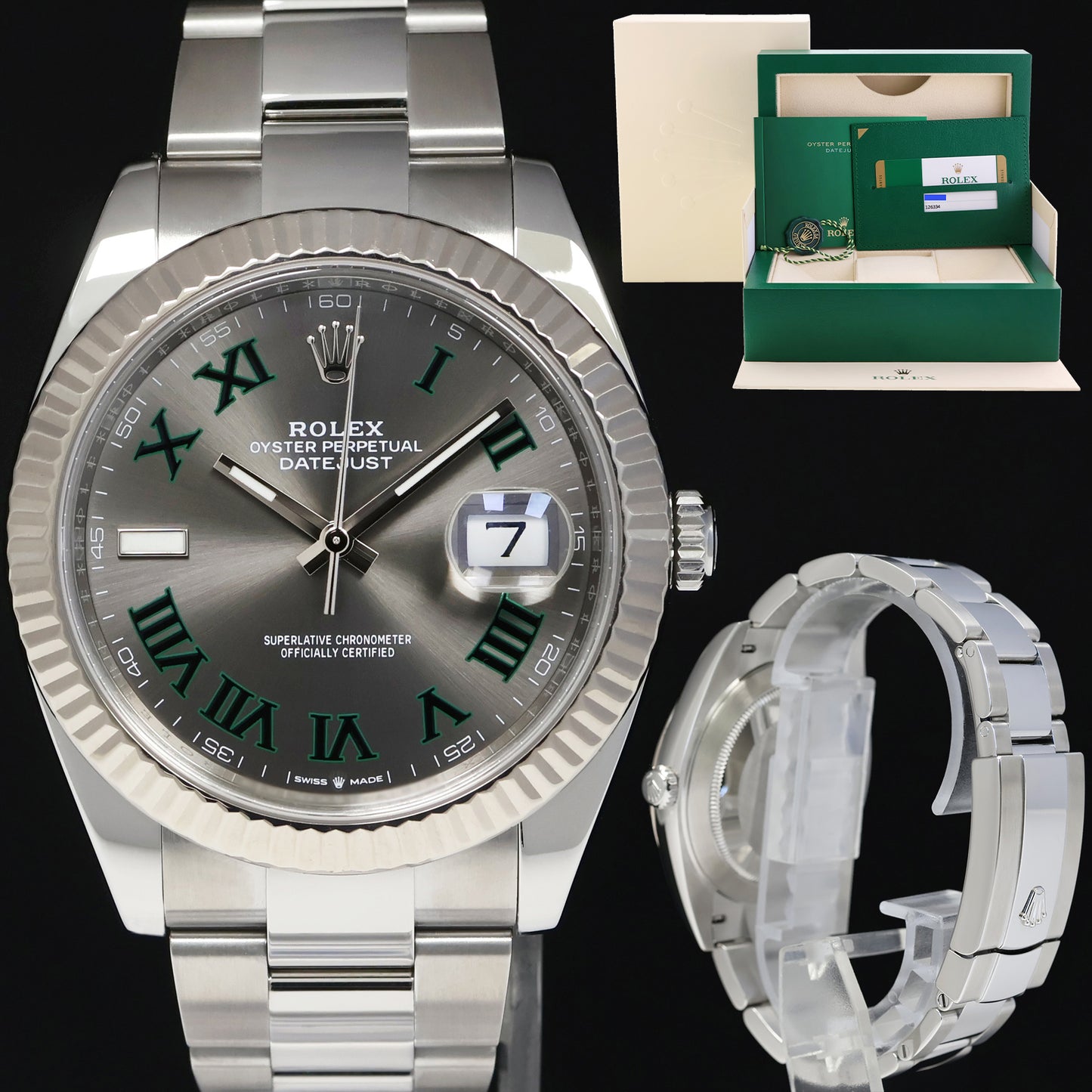 MINT PAPERS Rolex 126334 DateJust 41 Wimbledon Dial Fluted Oyster Band Watch Box