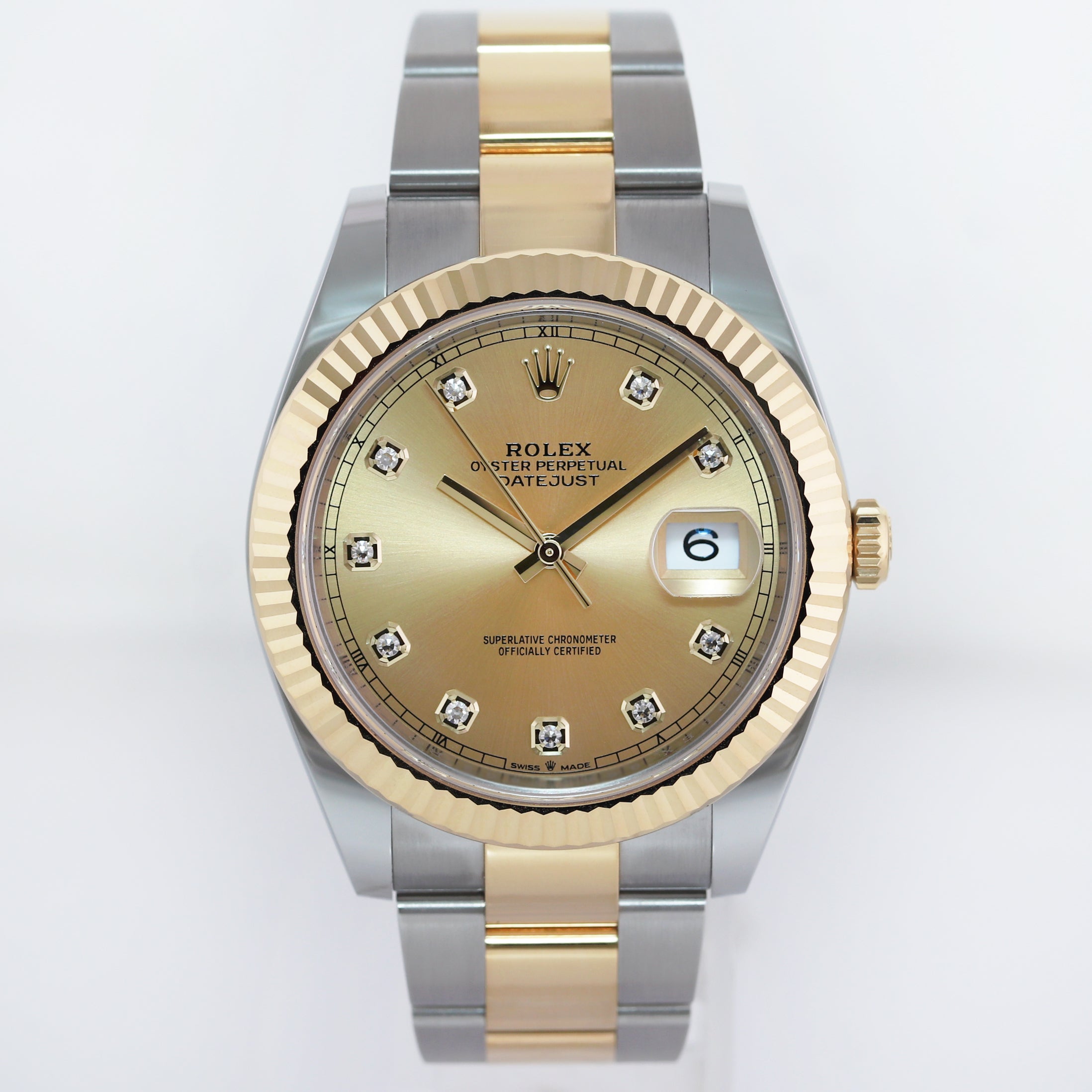 2021 MINT Rolex DateJust 126333 Two Tone Gold Champagne Diamond 41mm Watch Box