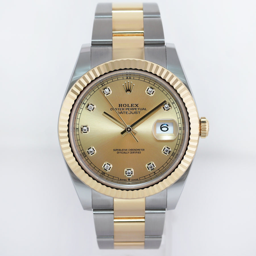 2021 MINT Rolex DateJust 126333 Two Tone Gold Champagne Diamond 41mm Watch Box