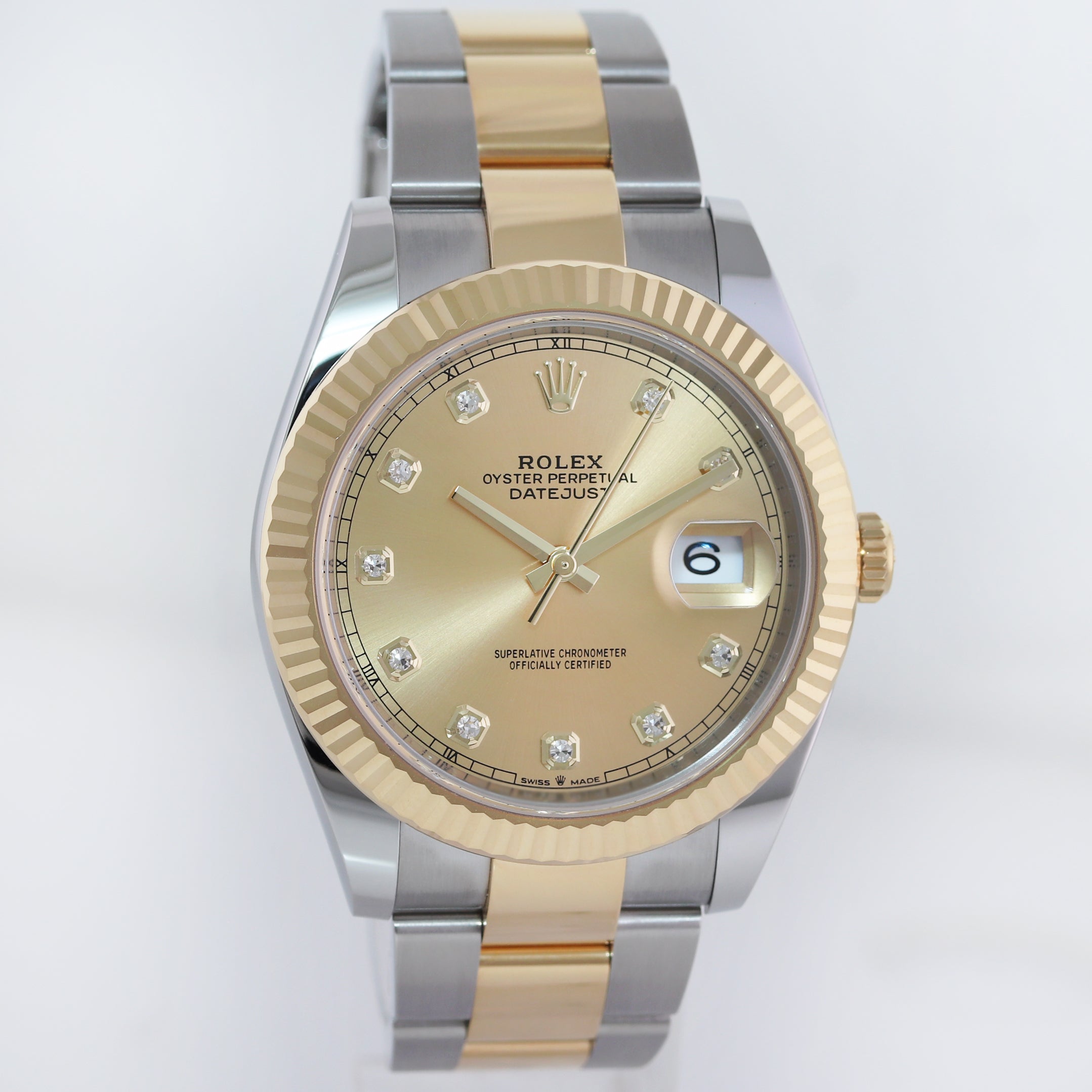 2021 MINT Rolex DateJust 126333 Two Tone Gold Champagne Diamond 41mm Watch Box