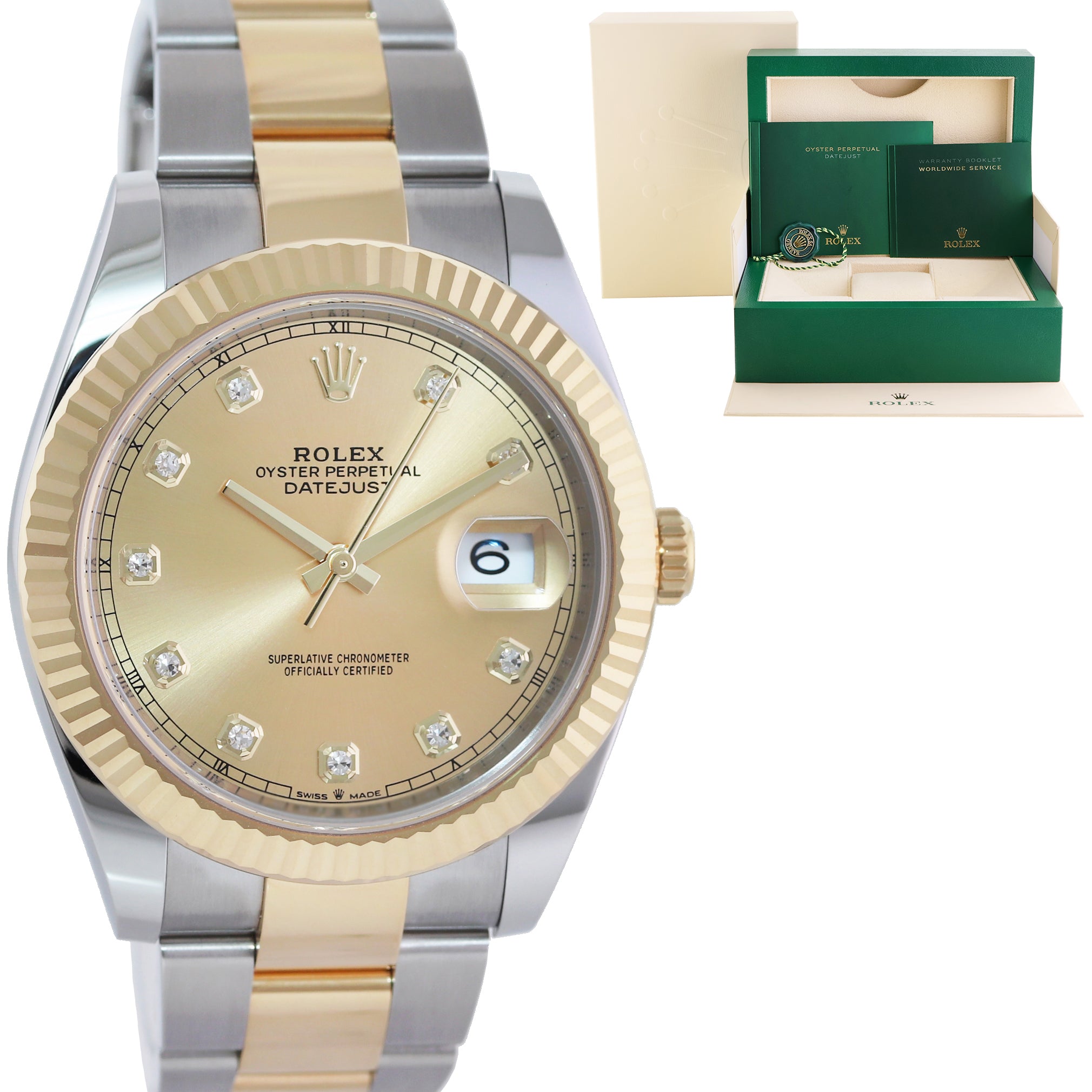 2021 MINT Rolex DateJust 126333 Two Tone Gold Champagne Diamond 41mm Watch Box