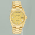 MINT Rolex 18038 President Day Date Yellow Gold Champagne Diamond Quickset Watch