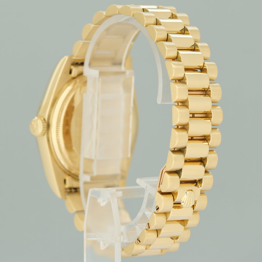 MINT Rolex 18038 President Day Date Yellow Gold Champagne Diamond Quickset Watch