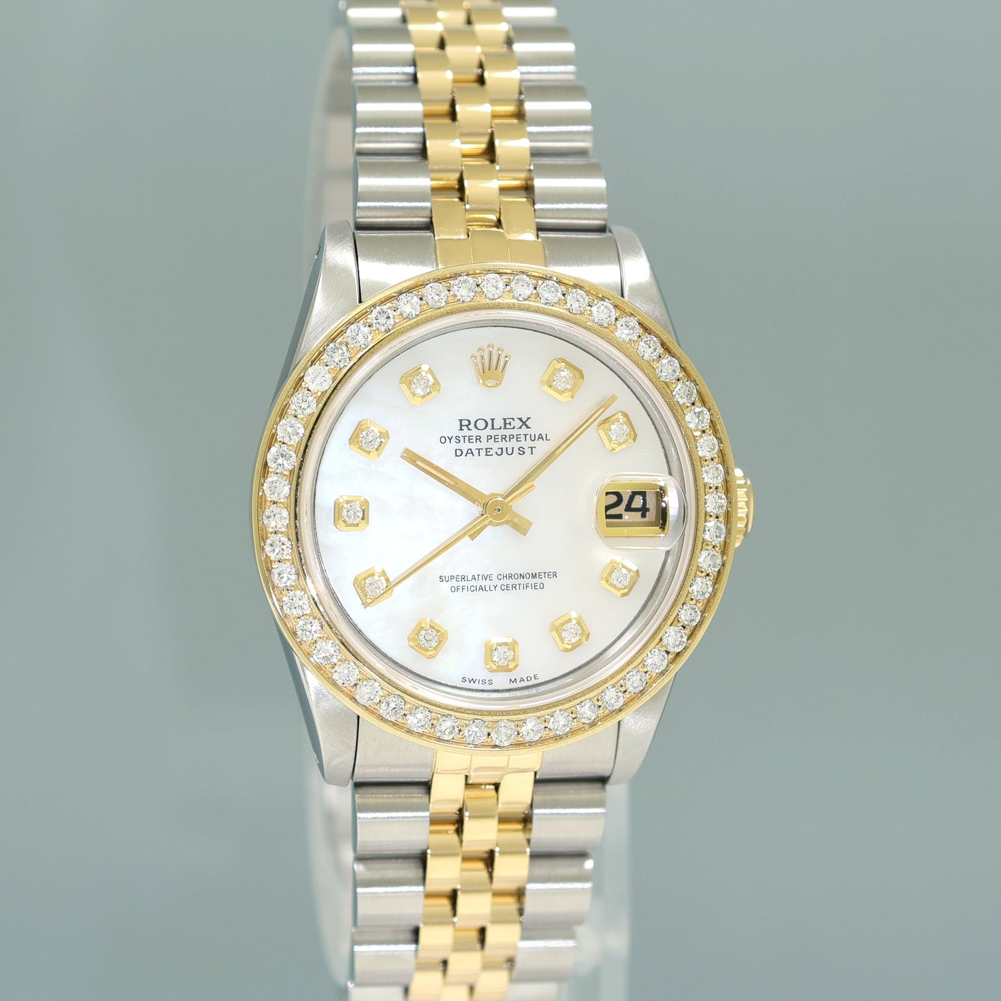 Ladies Rolex 68273 Two Tone 18k Gold Steel 31mm Pearl Diamond Dial Bezel Watch