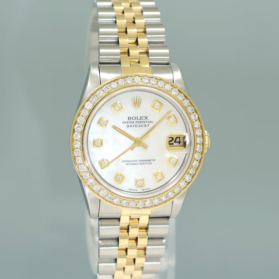 Ladies Rolex 68273 Two Tone 18k Gold Steel 31mm Pearl Diamond Dial Bezel Watch