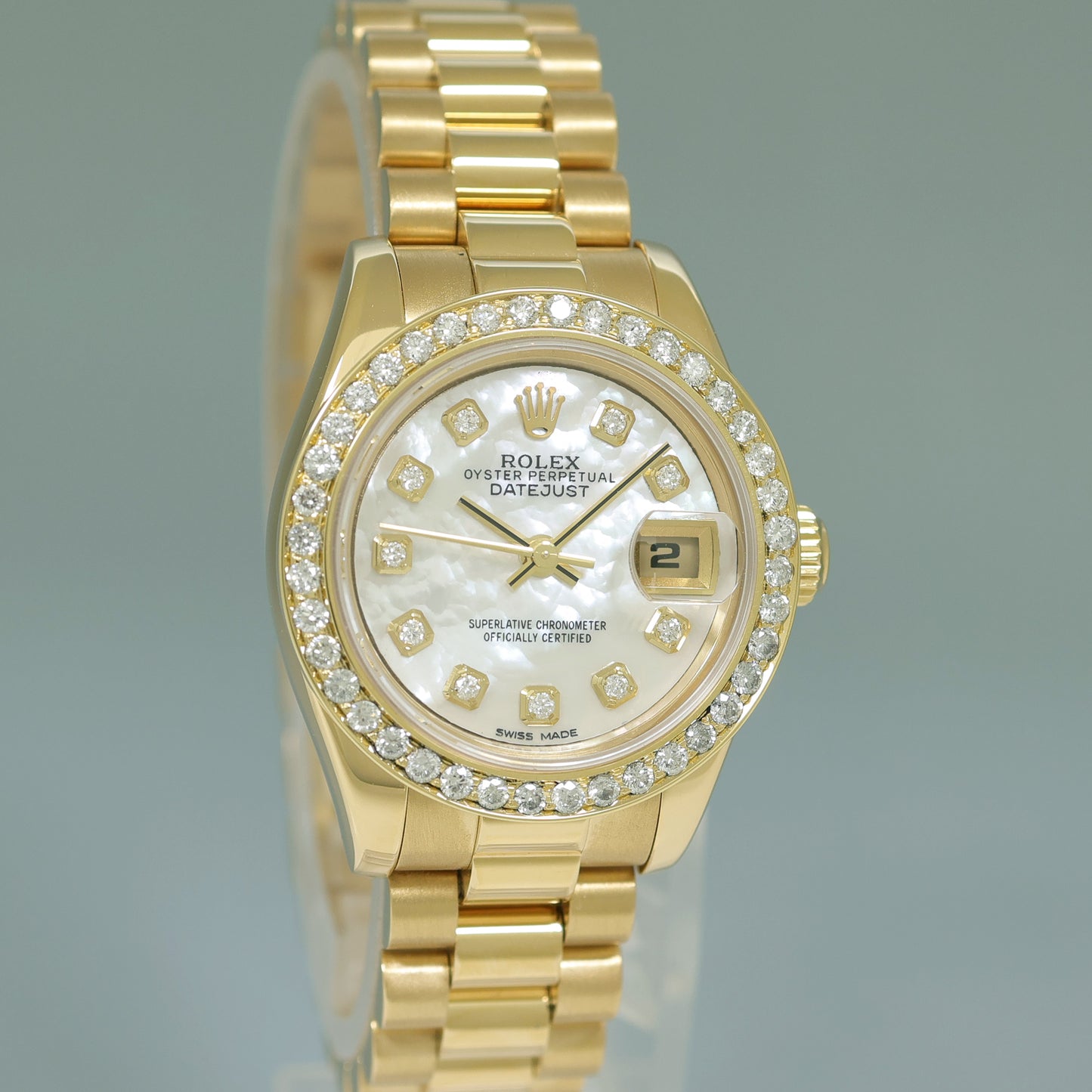 MINT Ladies Rolex DateJust 179178 Champagne Diamond 26mm President Watch Box