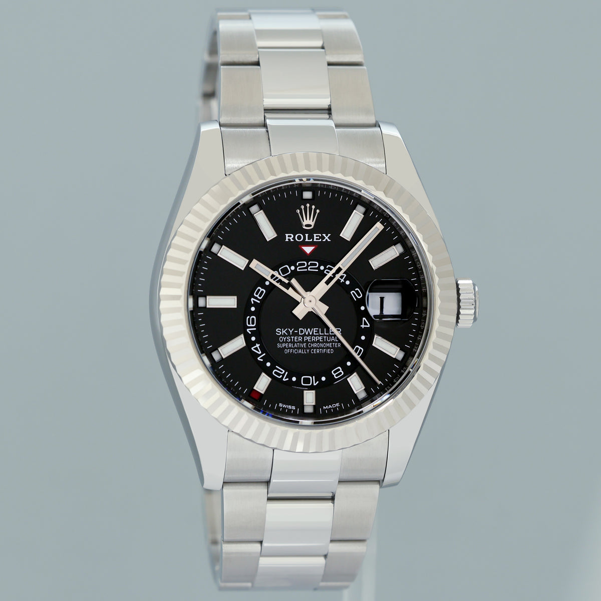 PAPERS 2021 MINT Rolex Sky-Dweller Stainless White Gold Black Dial 326934 42mm Watch Box