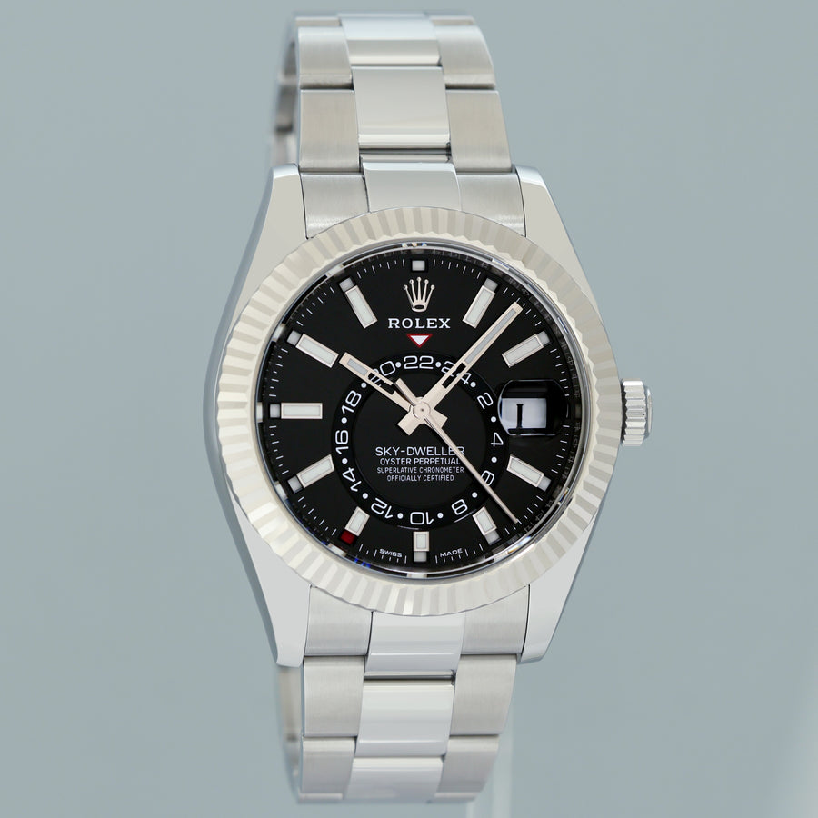 PAPERS 2021 MINT Rolex Sky-Dweller Stainless White Gold Black Dial 326934 42mm Watch Box