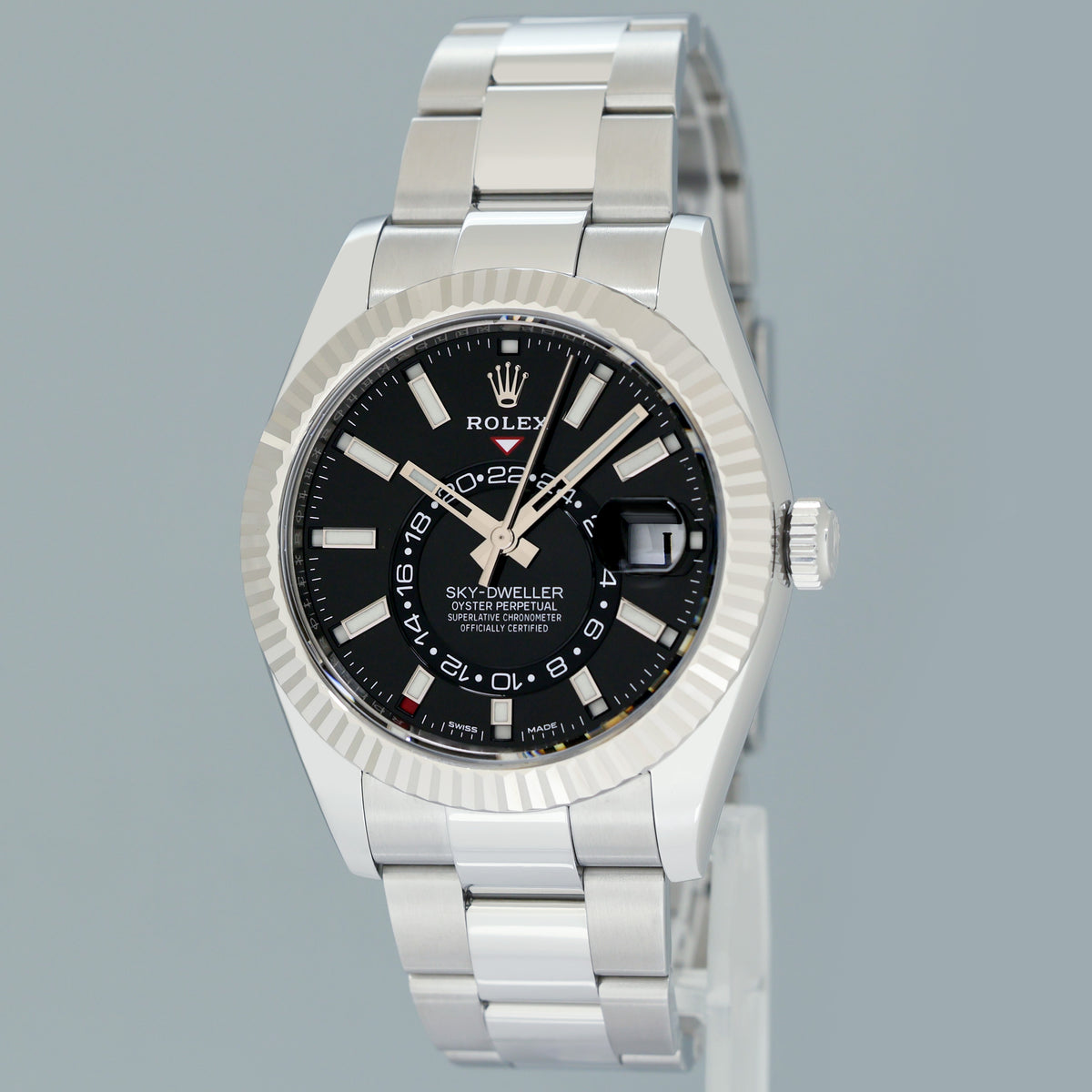 PAPERS 2021 MINT Rolex Sky-Dweller Stainless White Gold Black Dial 326934 42mm Watch Box