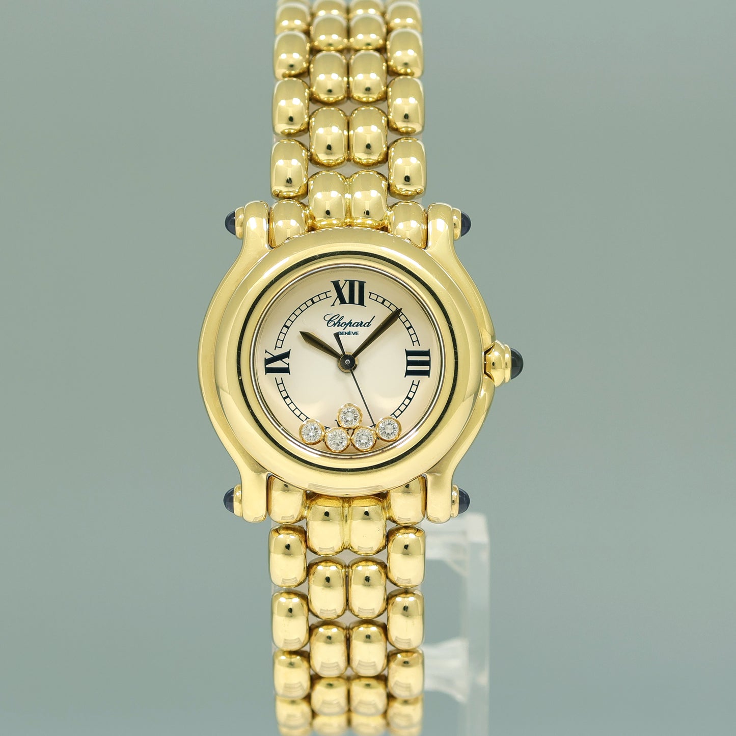 Ladies Chopard 276150 Happy Sport 18k Yellow Gold Diamond Roman Quartz 26mm Watch