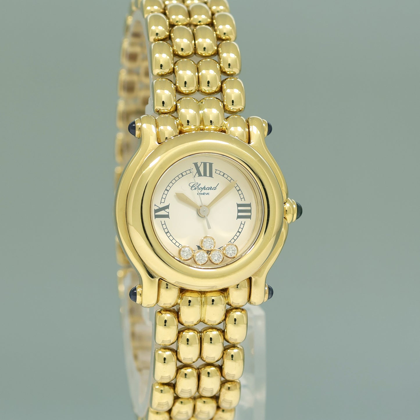Ladies Chopard 276150 Happy Sport 18k Yellow Gold Diamond Roman Quartz 26mm Watch