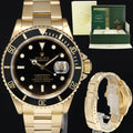 2001 MINT Rolex 16618 Submariner Yellow Gold Black Dial 40mm Watch Box