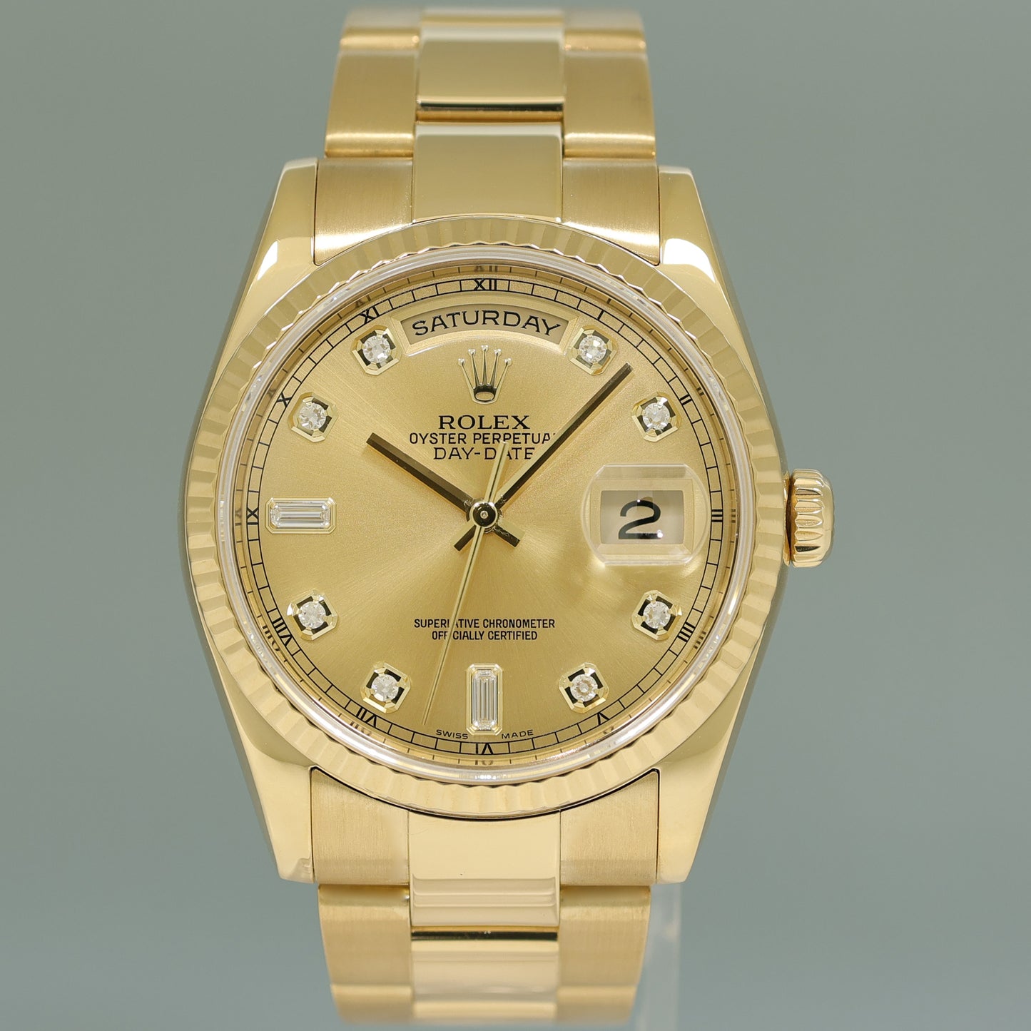 MINT Rolex President 118208 Yellow Gold Champagne Diamond Day Date Watch Box