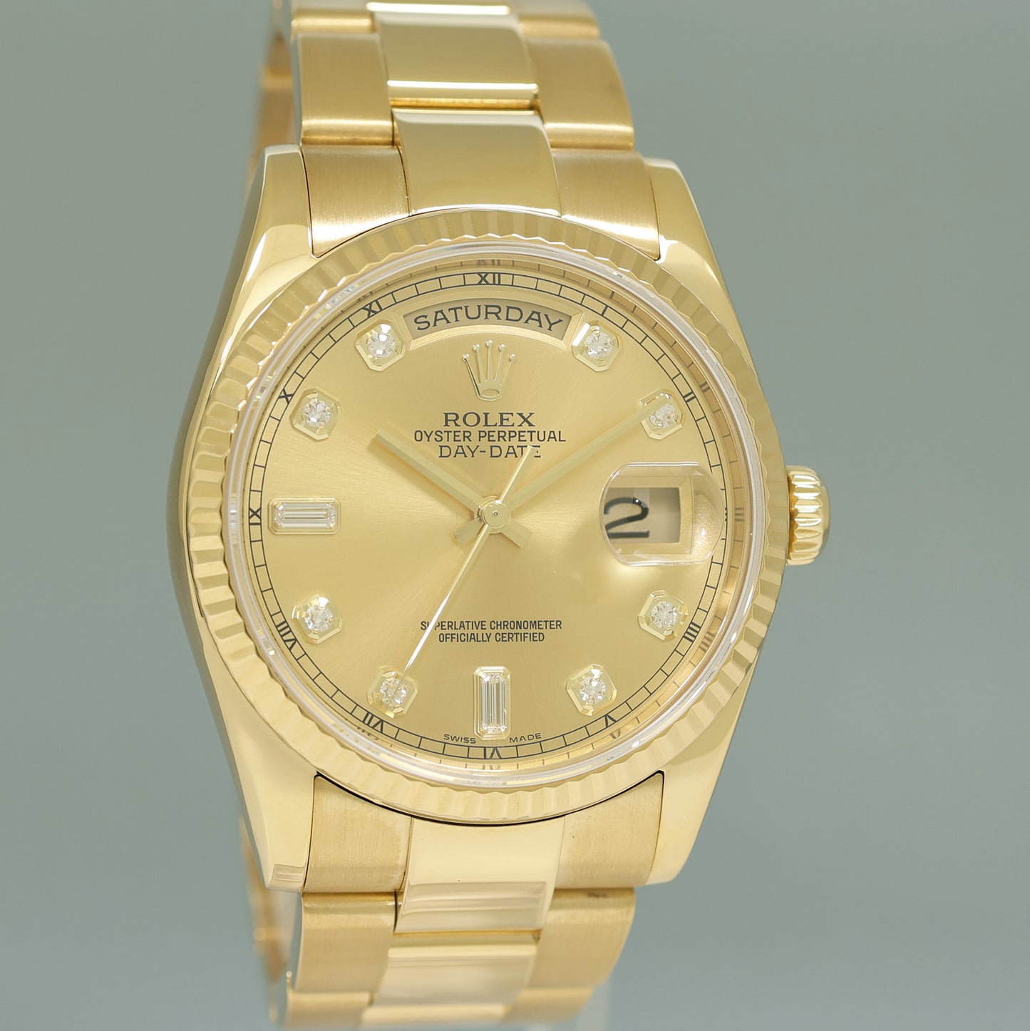 MINT Rolex President 118208 Yellow Gold Champagne Diamond Day Date Watch Box