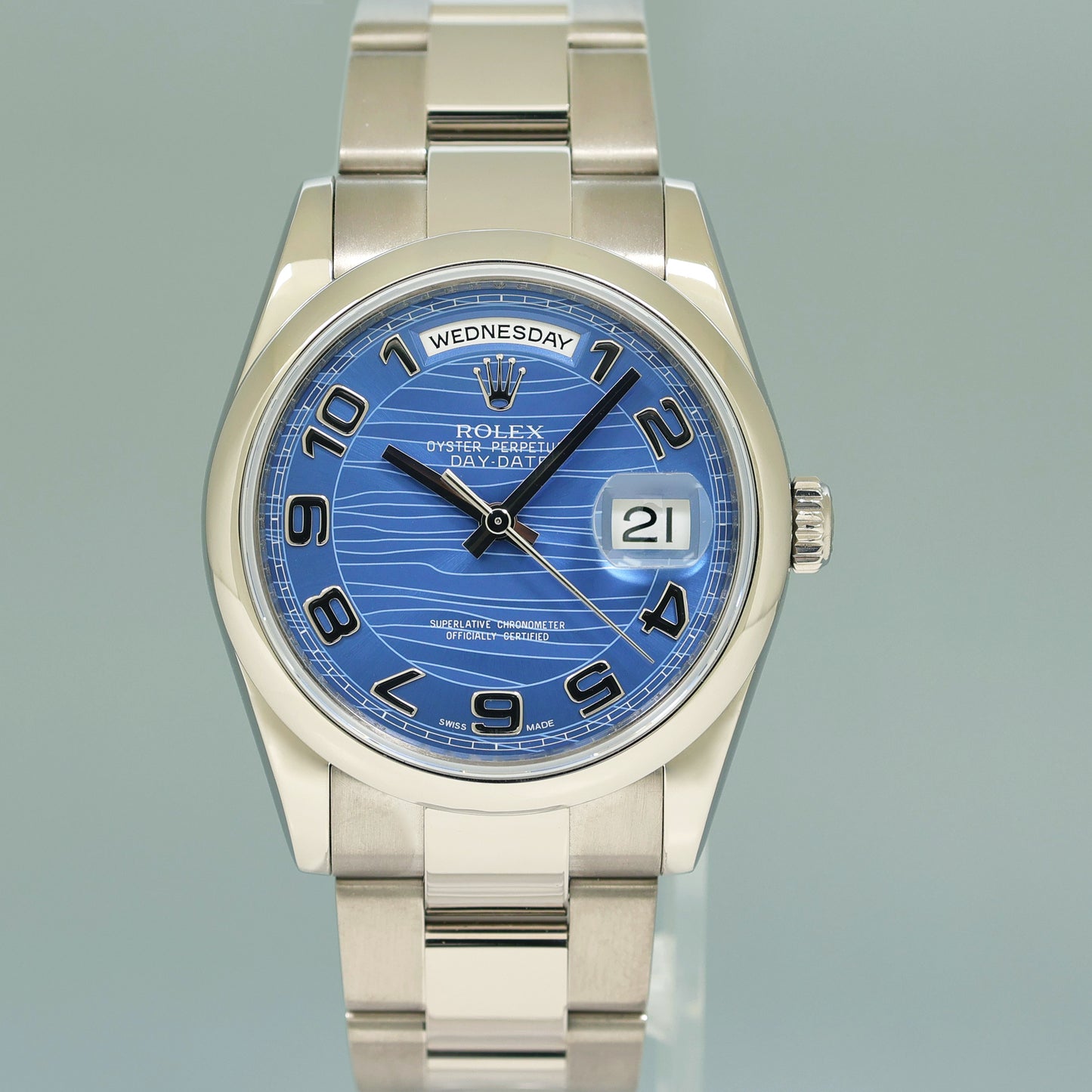 2007 MINT Rolex President Day Date Blue Wave 18209 White Gold Oyster Watch Box
