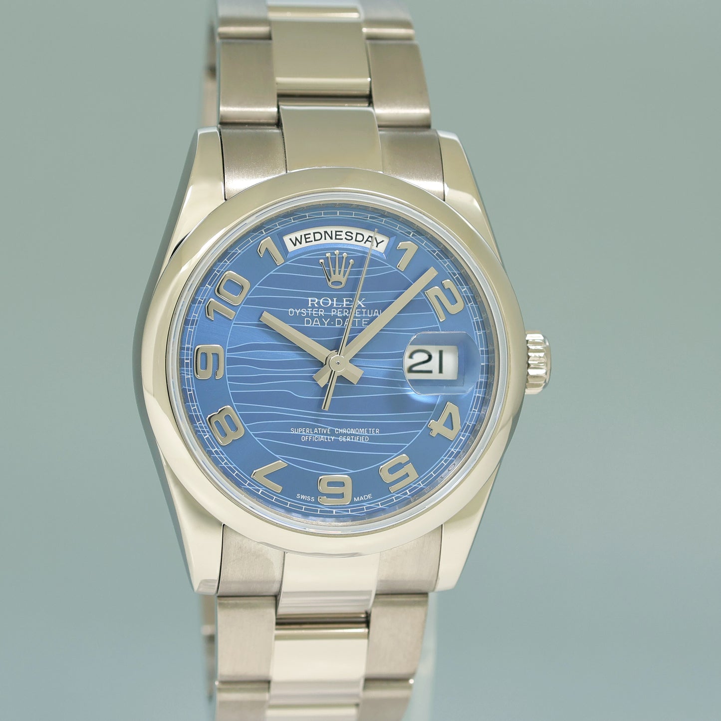 2007 MINT Rolex President Day Date Blue Wave 18209 White Gold Oyster Watch Box