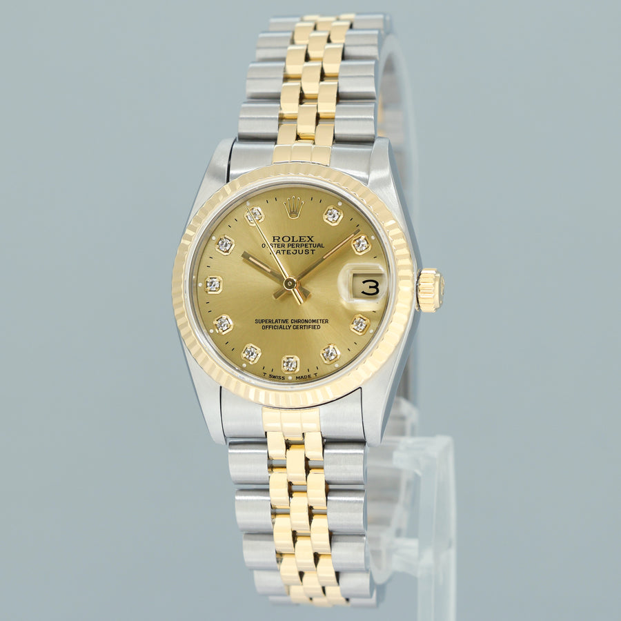 PAPERS MINT Ladies Rolex 68273 Two Tone 18k Gold Steel 31mm Champagne Diamond Dial Watch