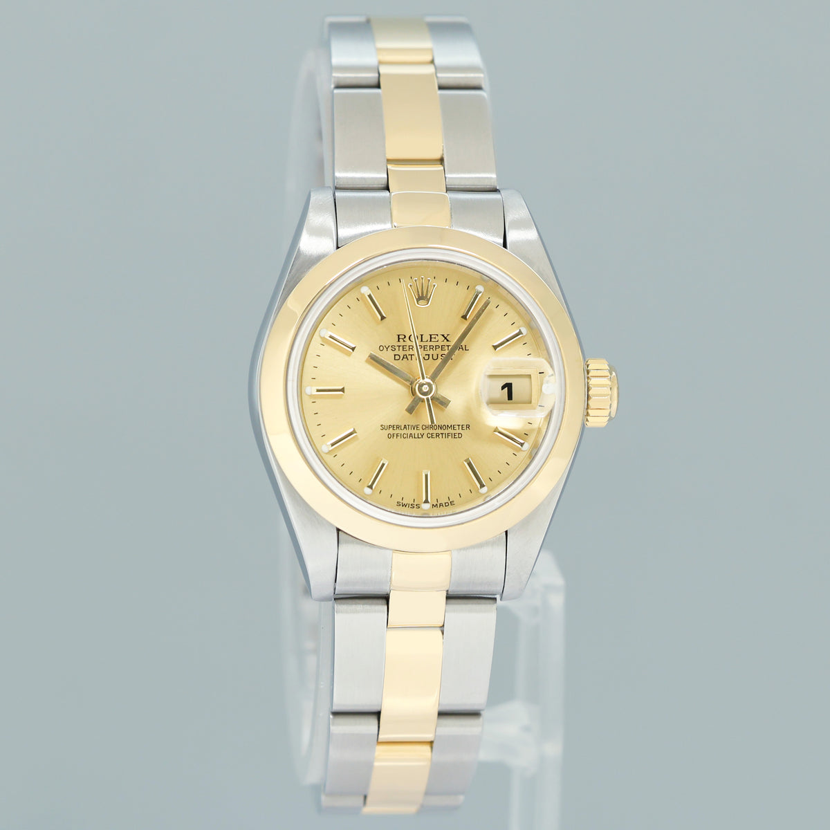 MINT Ladies Rolex DateJust 26mm 69163 Two Tone Yellow Gold Oyster Champagne Dial Watch Box