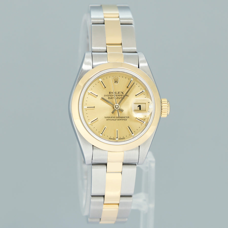 MINT Ladies Rolex DateJust 26mm 69163 Two Tone Yellow Gold Oyster Champagne Dial Watch Box