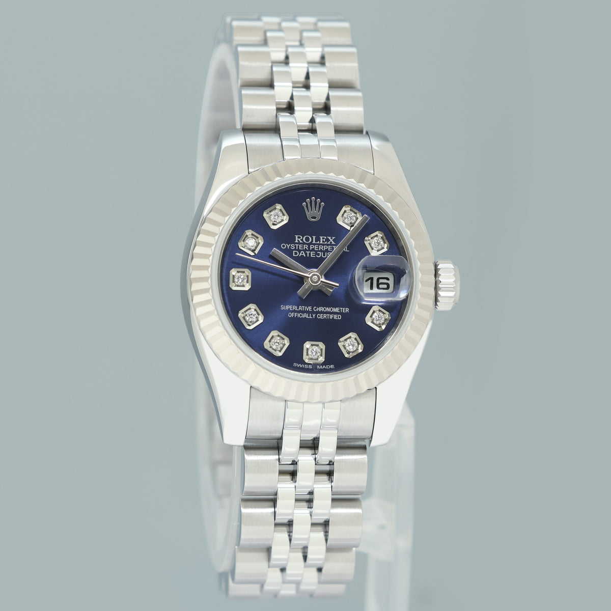 2014 MINT Ladies Rolex DateJust 179174 Blue Roman Jubilee 26mm Watch Box