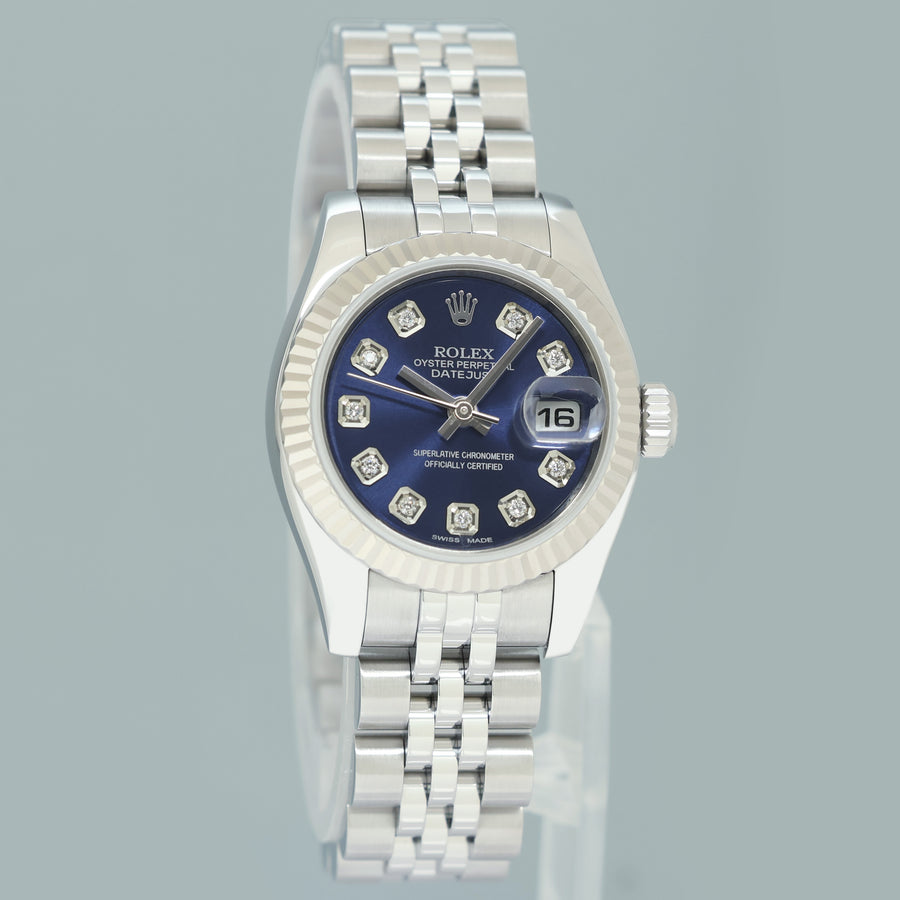 2014 MINT Ladies Rolex DateJust 179174 Blue Roman Jubilee 26mm Watch Box