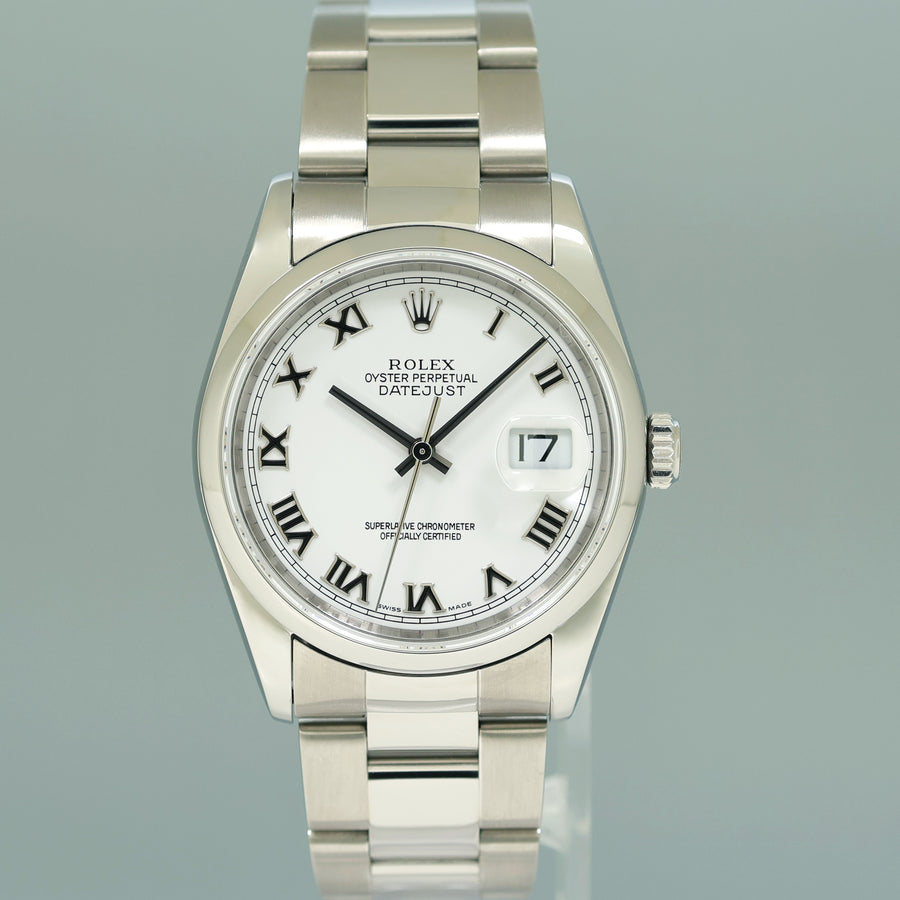 2004 MINT Rolex DateJust 36mm 16200 Steel White Roman Oyster 36mm Watch Box