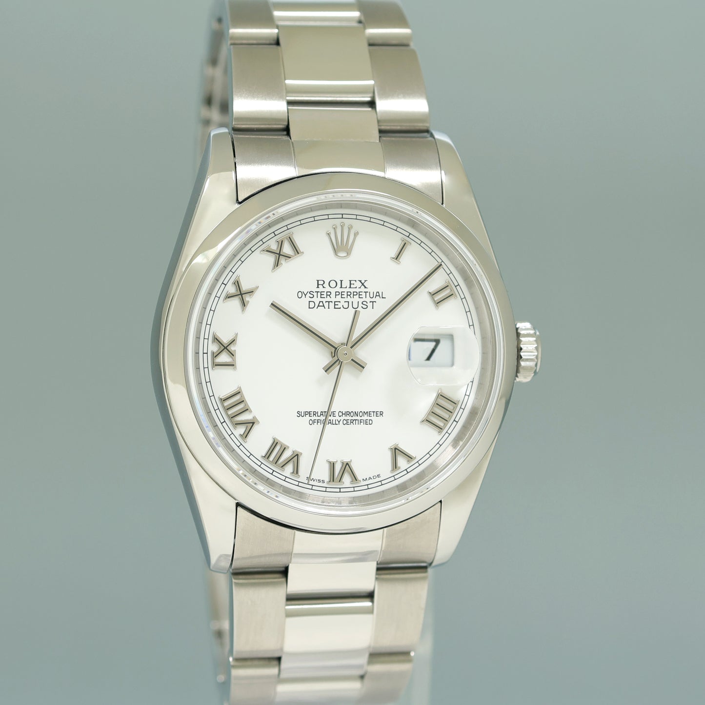 2004 MINT Rolex DateJust 36mm 16200 Steel White Roman Oyster 36mm Watch Box