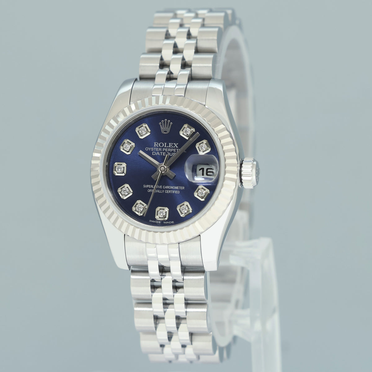 2014 MINT Ladies Rolex DateJust 179174 Blue Roman Jubilee 26mm Watch Box