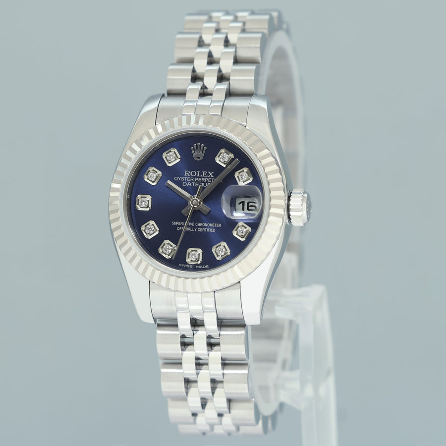2014 MINT Ladies Rolex DateJust 179174 Blue Roman Jubilee 26mm Watch Box