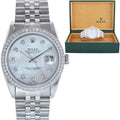 MINT DIAMOND Bezel Rolex DateJust 36mm Mother of Pearl 16014 Steel Watch Box