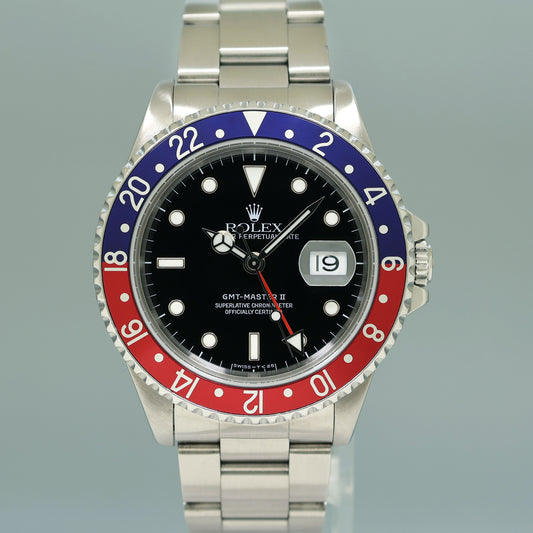 MINT Rolex 16710 GMT-Master II Pepsi Blue Red 40mm Tritium Steel Watch Box