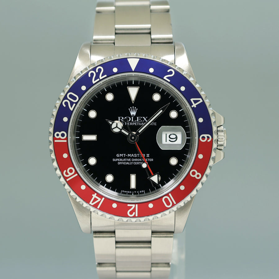 MINT Rolex 16710 GMT-Master II Pepsi Blue Red 40mm Tritium Steel Watch Box