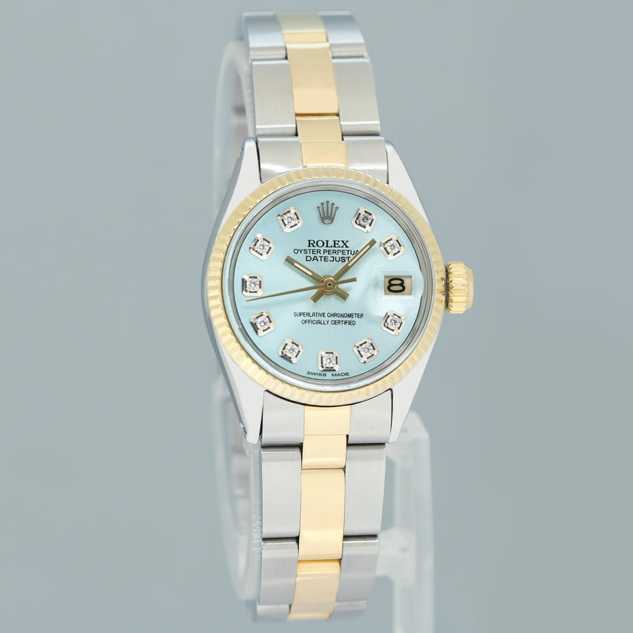 Ladies Rolex Datejust 6517 18K Yellow Gold Blue Diamond 26mm Watch Box