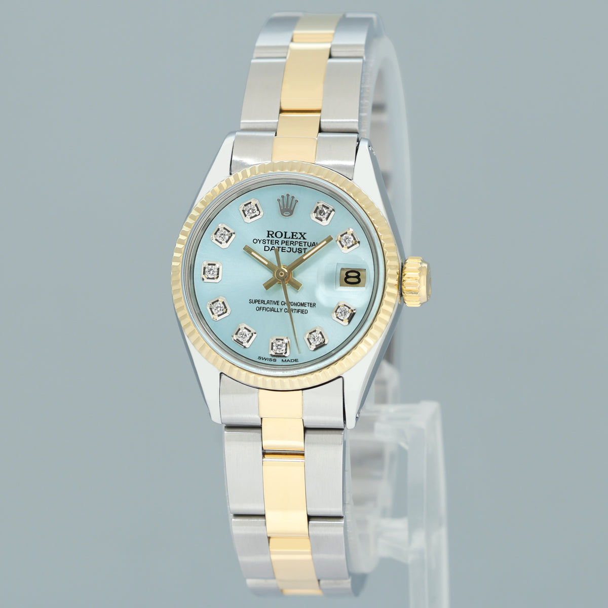Ladies Rolex Datejust 6517 18K Yellow Gold Blue Diamond 26mm Watch Box