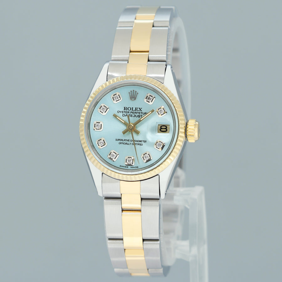 Ladies Rolex Datejust 6517 18K Yellow Gold Blue Diamond 26mm Watch Box