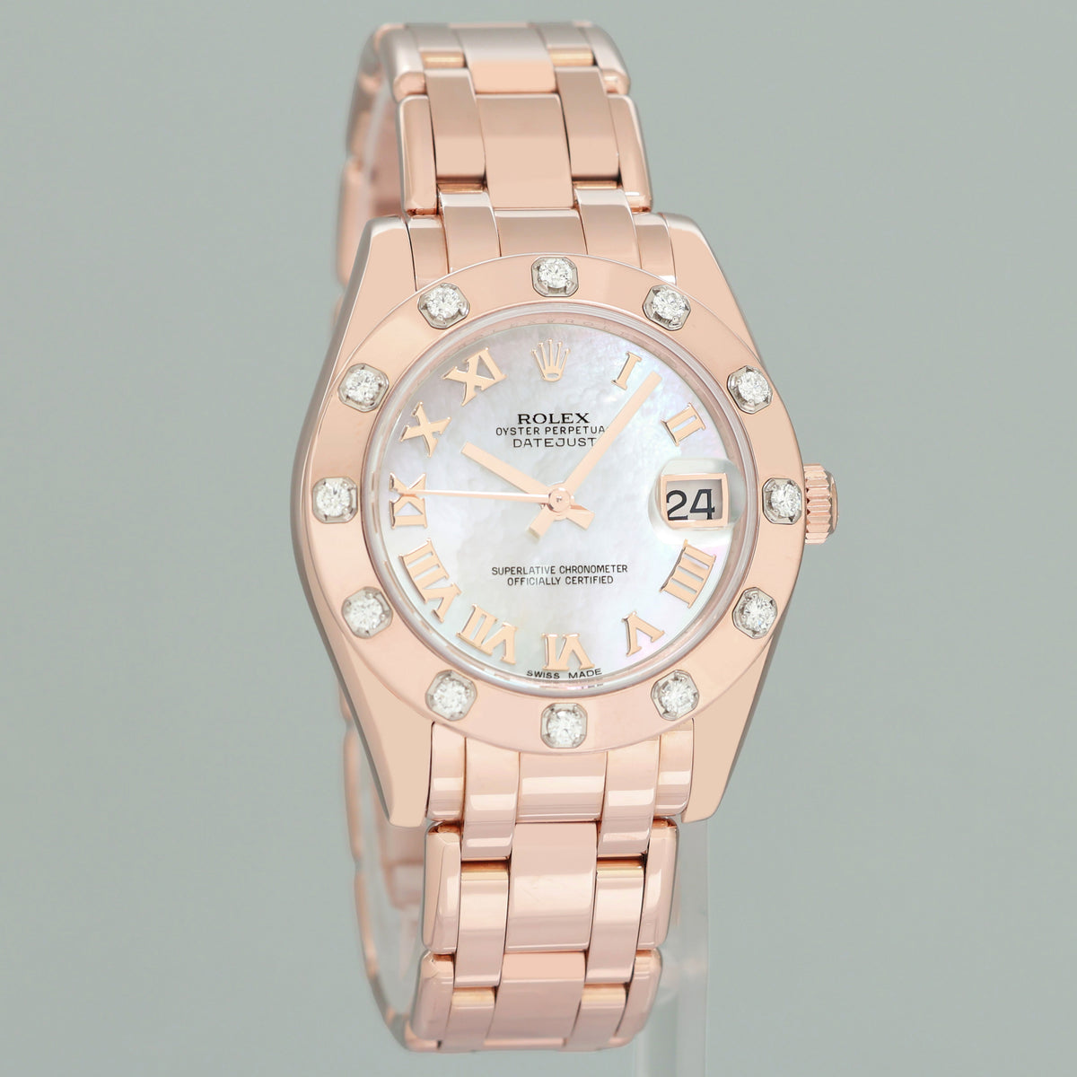 2026 Papers RSC MINT Rolex Pearlmaster MOP Mother of Pearl Roman 80315 Rose Gold Diamond 29mm Watch