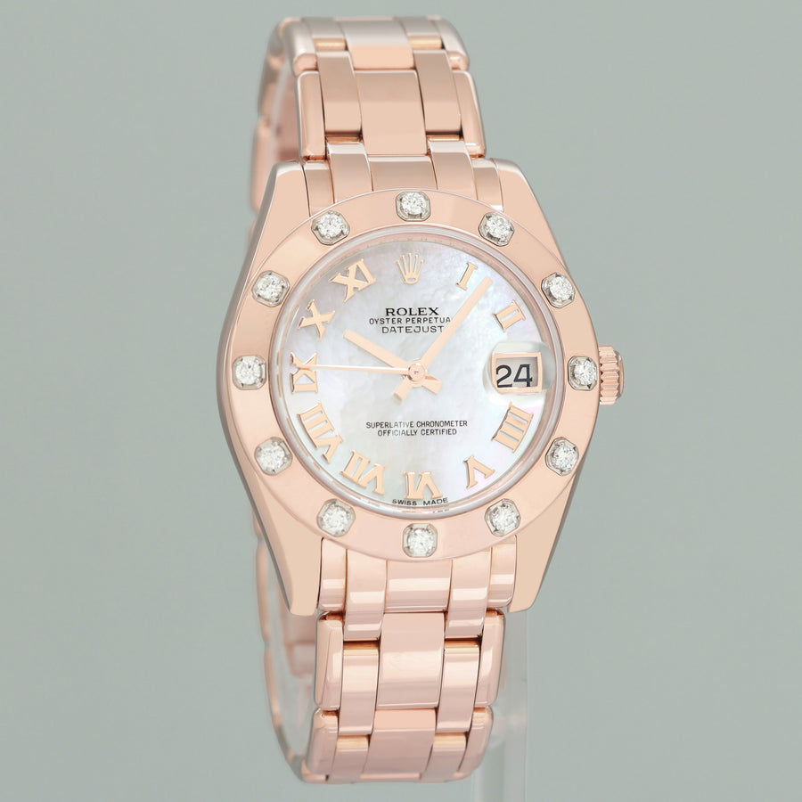 2026 Papers RSC MINT Rolex Pearlmaster MOP Mother of Pearl Roman 80315 Rose Gold Diamond 29mm Watch